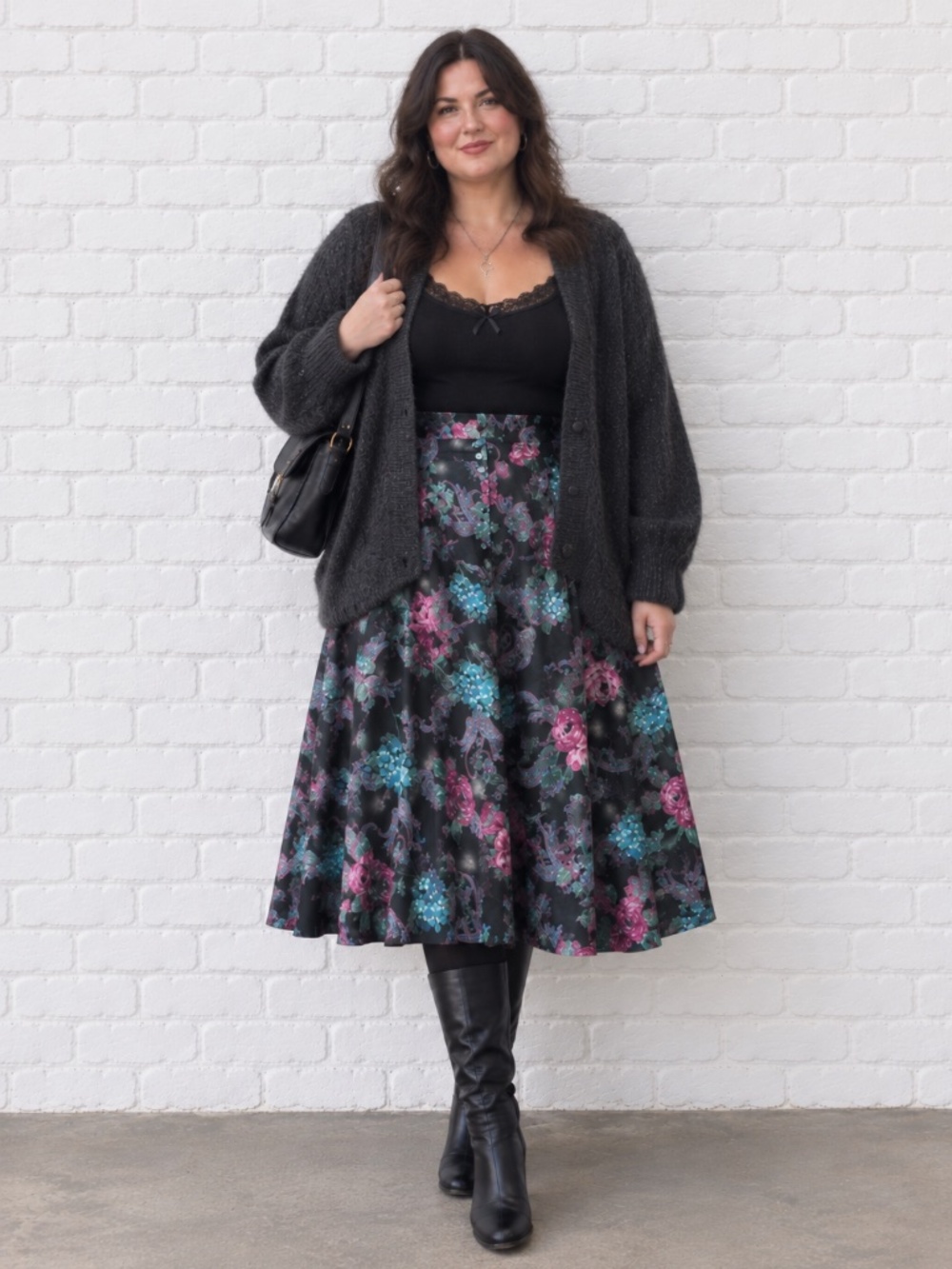 Vtg 90's Whimsigoth Floral Button Down Midi Skirt High Waisted XL/XXL